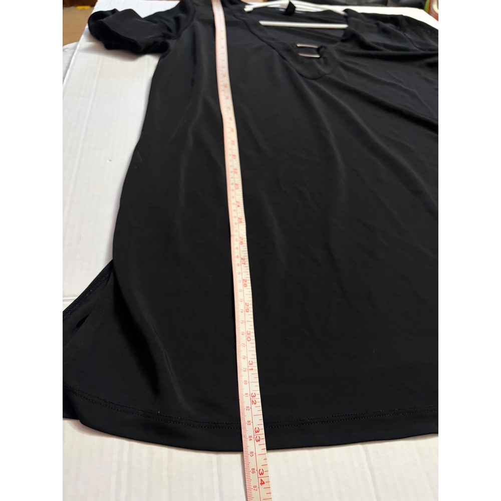 INC International Concepts Black V-Neck Tunic Top XL Ring Detail 3/4 Sleeve - Picture 10 of 10
